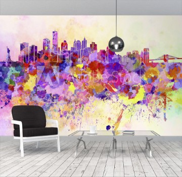 Picture of New York skyline in watercolor background